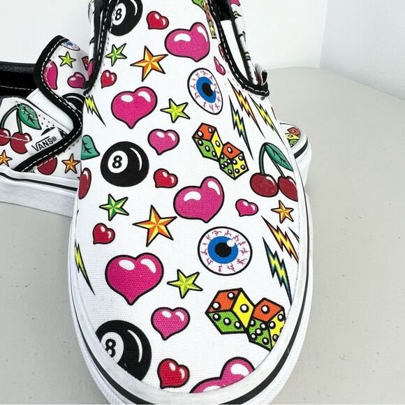 NWOT Vans Classic Slip On 8 Ball Eye Heart Cherry Dice Stars Unisex W/10 M/8.5 - Picture 3 of 8
